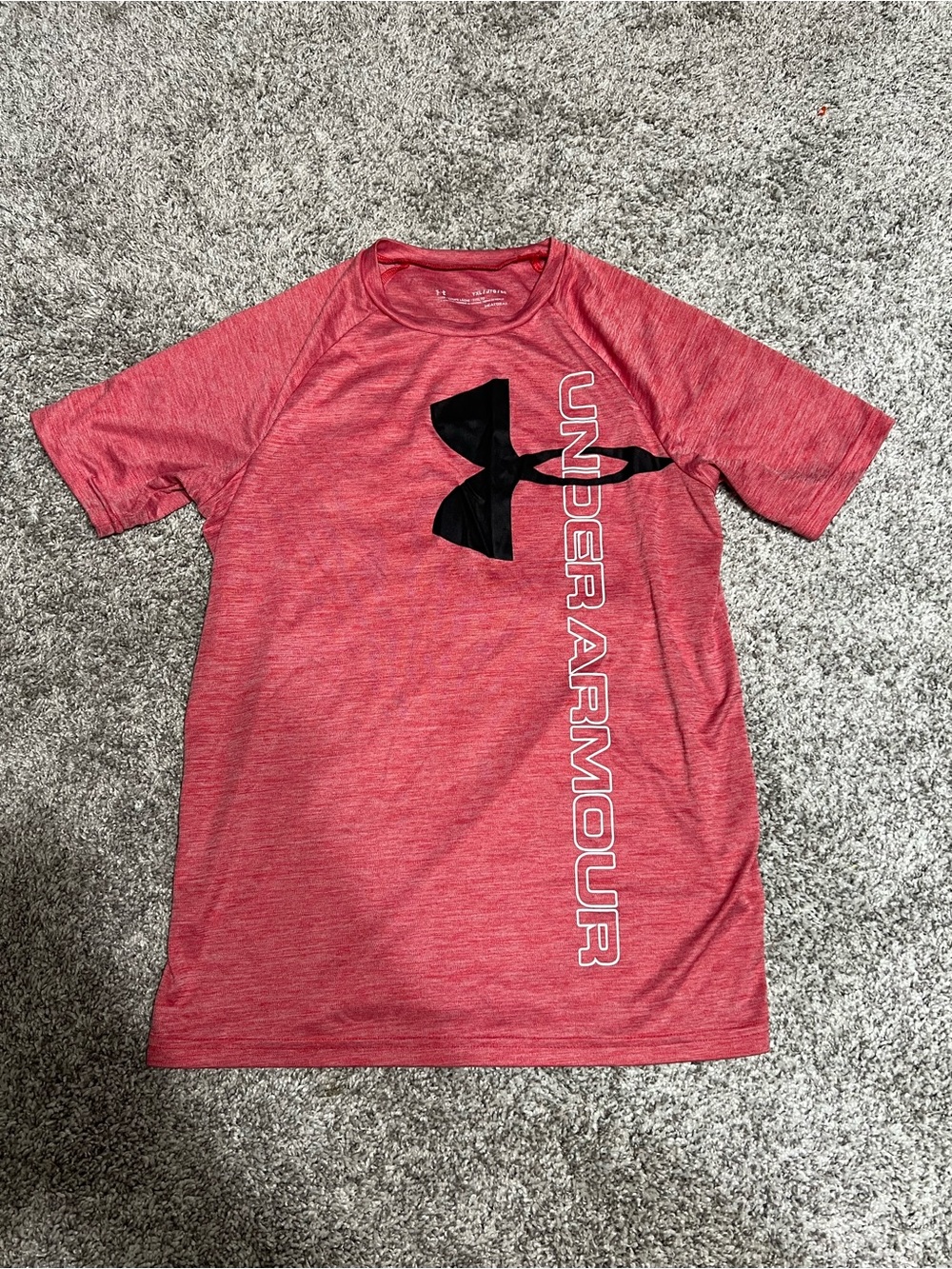 Boys Under Armour Heather Red Short Sleeve Tee with Black Logo